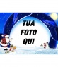 Cartolina natalizia sfondo blu neve su cui inserire una foto