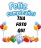 Fotomontaggio come un biglietto d'auguri auguri. Foto accompagnare i vostri regali più e palloncini, insieme a un buon compleanno in azzurro.