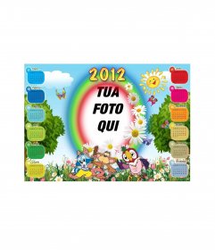 Calendario 2012 personalizzato con la tua foto, incorniciata da un arcobaleno, un sole, margarita e 