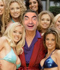 Fotomontaggio in cui si sarà Hugh Hefner, circondato da conigliette di Playboy. Modello per dare un volto al creatore iconica della rivista. 165