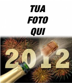 Saluto il nuovo anno 2012 con fuochi d'artificio e una bottiglia di champagne 