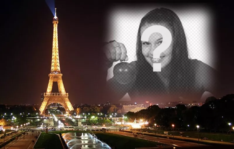 Metti la tua immagine sullo sfondo di una cartolina della Torre Eiffel a Parigi e in..