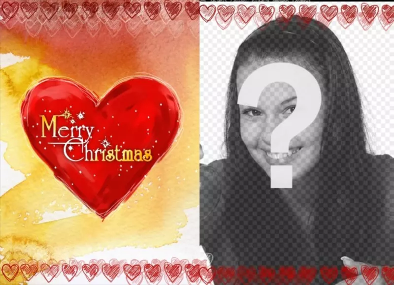 Photo frame Cartolina di Natale con un cuore su cui è scritto Merry..