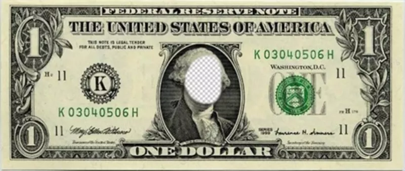 fotomontaggio originale dove si può mettere la tua faccia sulla banconota da un dollaro ..