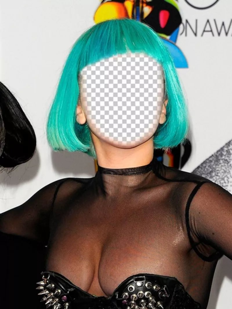 Fotomontaggio di Lady Gaga con un taglio di capelli verde dove si può mettere la vostra faccia ..