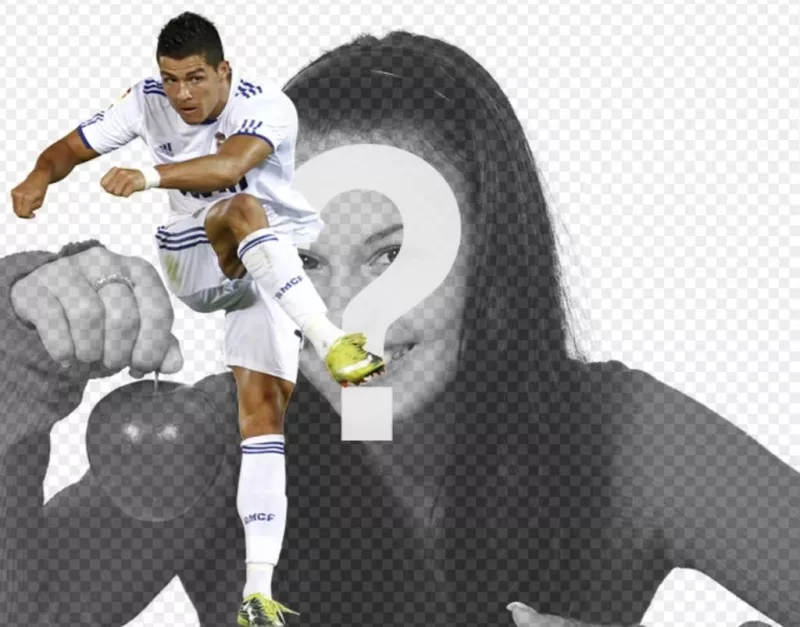 Fotomontaggio con Cristiano Ronaldo del Real Madrid Football formazione uniforme bianca. ..