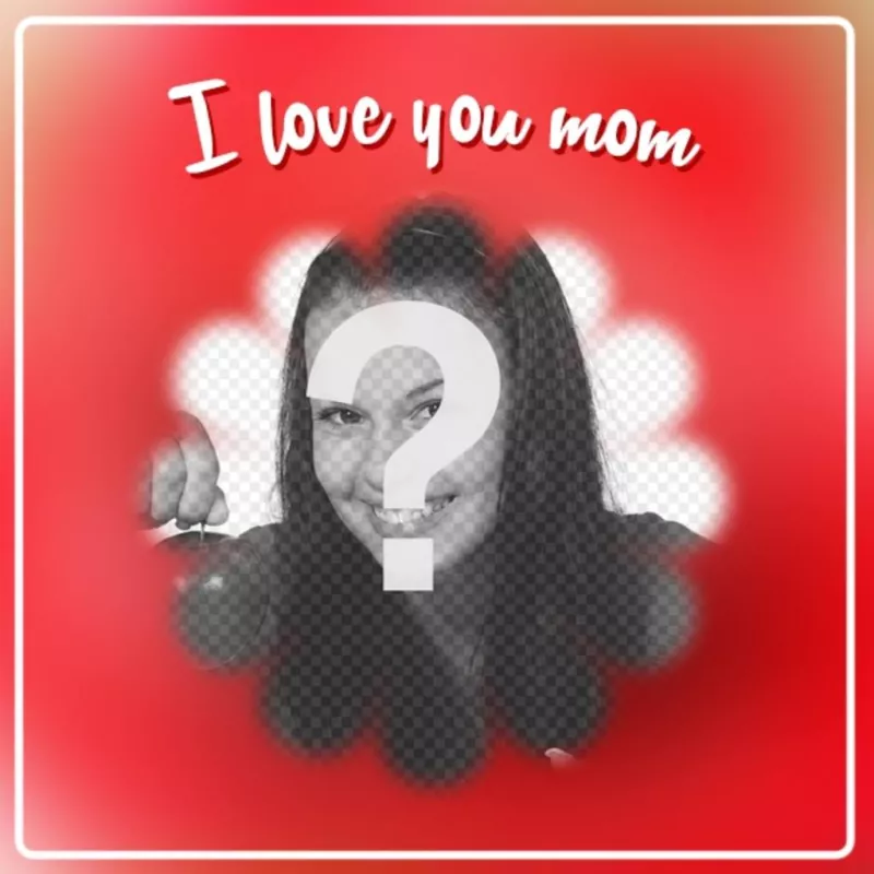 Cartolina per la festa della mamma a mettere una foto con una cornice a forma di fiore con la frase "Ti amo..