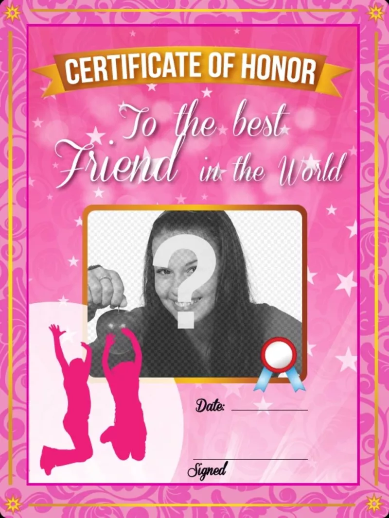 Certificato rosa con stelle e scintille per dare al vostro migliore amico e mettere una foto su di esso e il testo..
