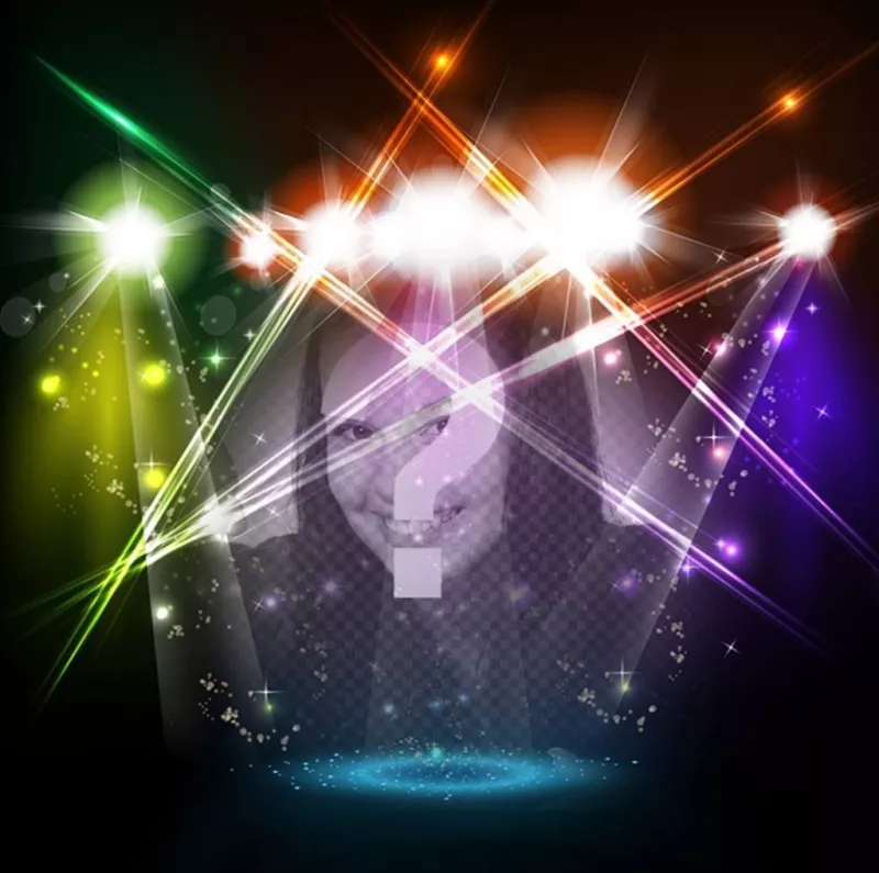 Fotomontaggio di palcoscenico musicale con luci colorate con la tua foto ..