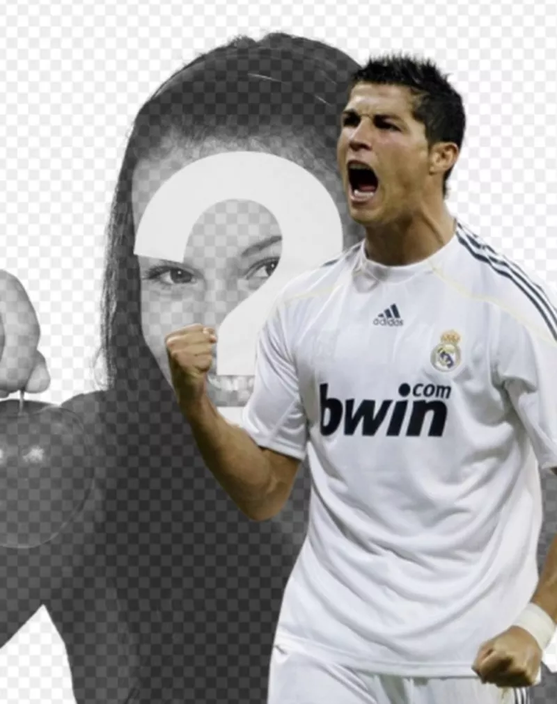 Fotomontaggio di Cristiano Ronaldo urlando dopo aver segnato un gol di apparire con..