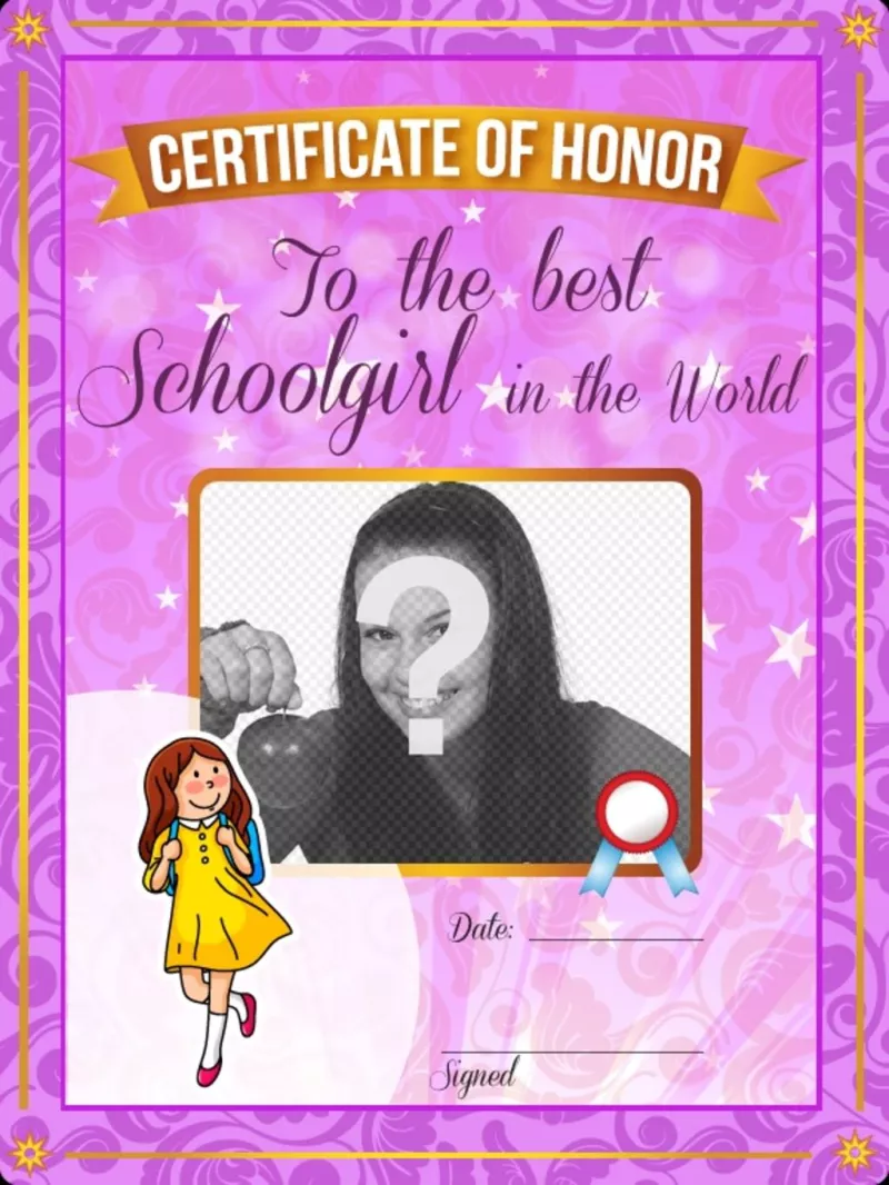 Certificato di personalizzare con una foto per il miglior studente del mondo, con una cornice di..