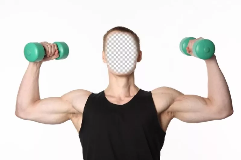 Fotomontaggio di un ragazzo muscoloso che fa i pesi per mettere la vostra faccia ..