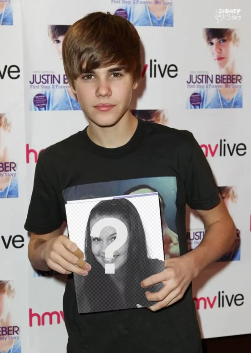 Fotomontaggio di apparire sulla copertina del libro scritto da Justin Bieber tenuto da Justin con i capelli..