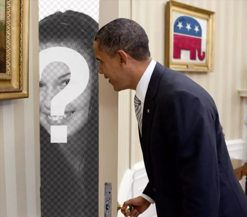 Fotomontaggio di Barack Obama, in cui la tua foto compare dietro la porta che si..