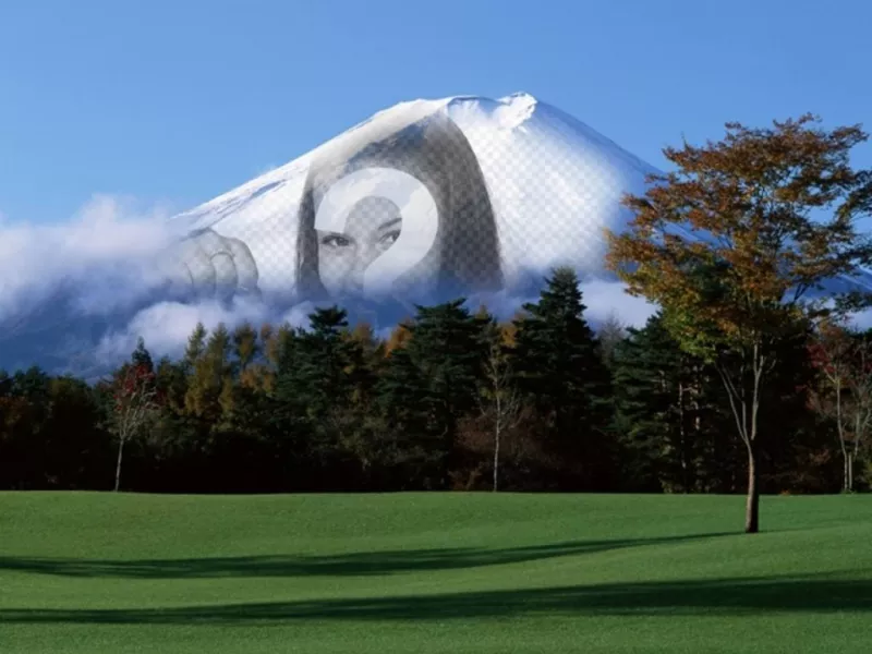 Fotomontaggio con paesaggio giapponese con la montagna Fuji in background in cui apparirà la vostra immagine caricata on line..