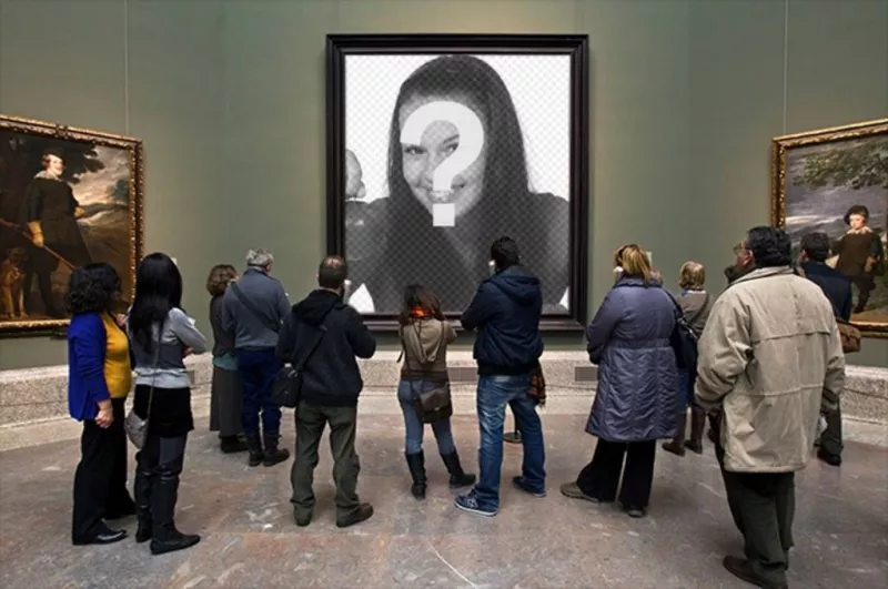 Fotomontaggio nel Museo del Prado con i visitatori che guardano un dipinto a mettere una foto nel..