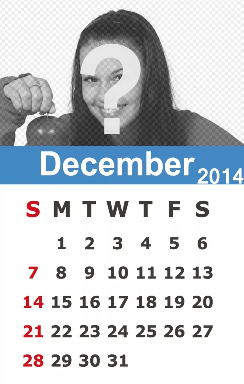 Calendario per dicembre 2014, con uno sfondo di foto e..