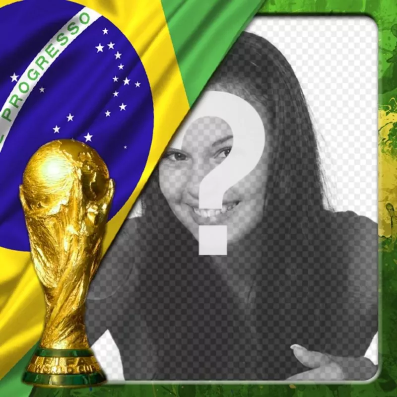 Effetto per le foto con la bandiera del Brasile e la coppia coppa del mondo appose la vostra foto di sfondo. ..