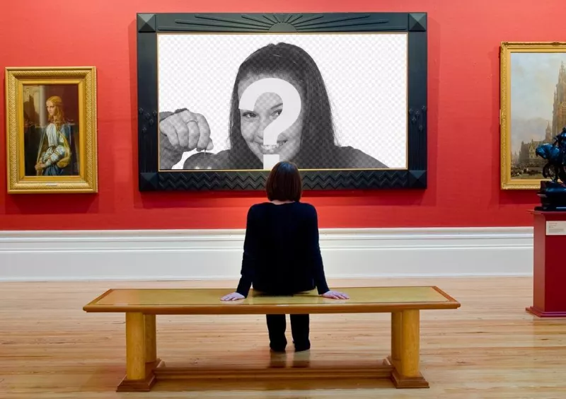 Fotomontaggio di mettere la tua foto in un museo darte, agli occhi di un visitatore. ..