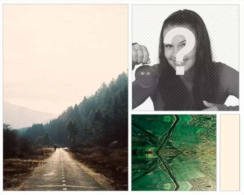 Collage di mettere la tua foto su uno sfondo di foresta e frattali indie. ..