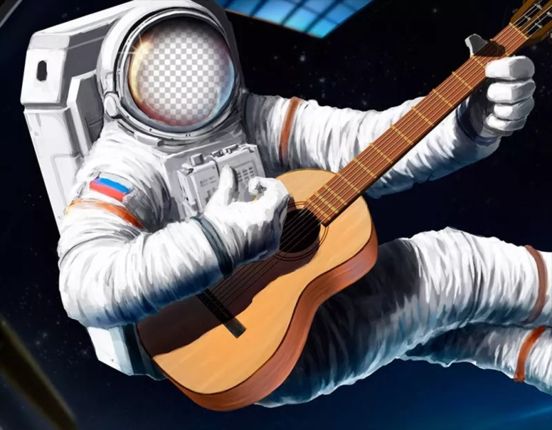 Fotomontaggio di mettere la tua faccia su un astronauta con una chitarra ..