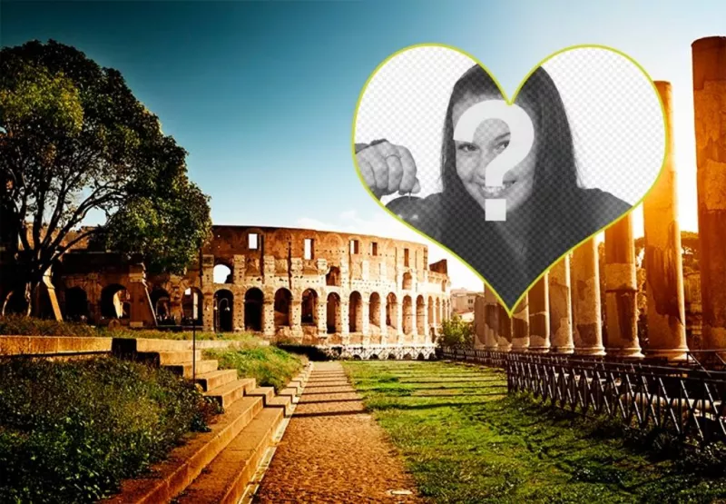 Cartolina con uno sfondo di anfiteatro a Roma per la tua foto ..