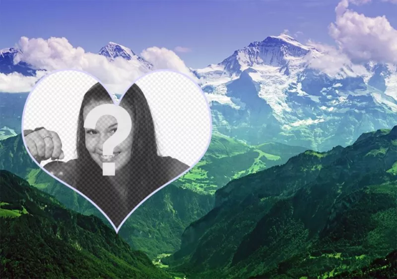 Collage di mettere la tua foto in un paesaggio con le montagne ..