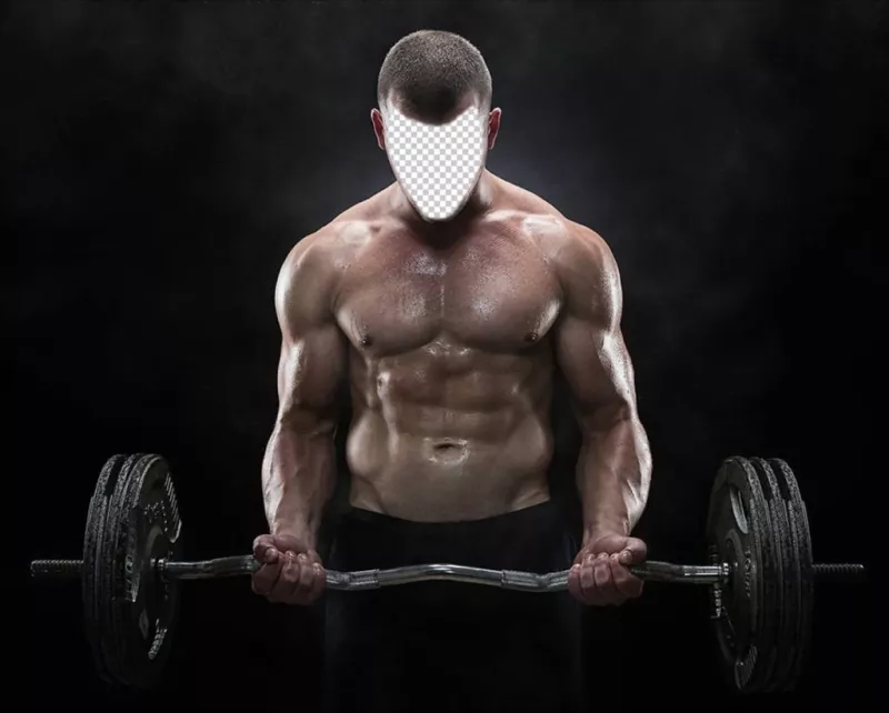 Fotomontaggio di un uomo muscoloso facendo pesi per mettere la vostra faccia. ..