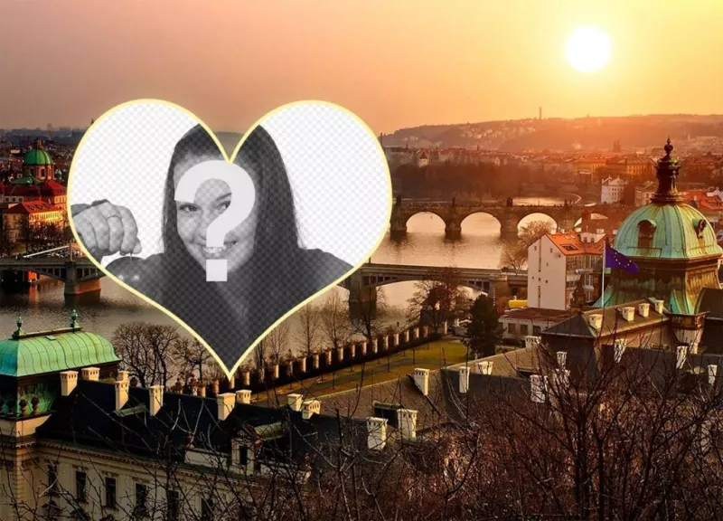 Cartolina con una foto di Praga per mettere il cuore a forma di immagine ..