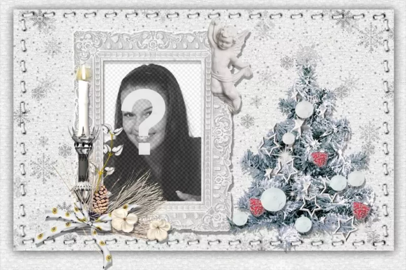 Cartolina di Natale da personalizzare con la tua foto, un albero e una candela. ..