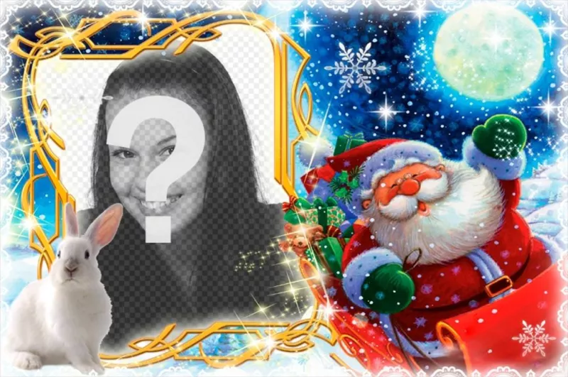 Cornice per foto con Babbo Natale e la sua slitta di personalizzare con la tua foto. cartolina di Natale ..