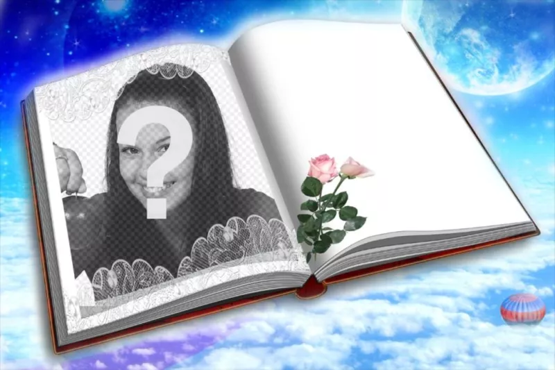 Fotomontaggio di mettere la tua foto in un libro con due rose. ..