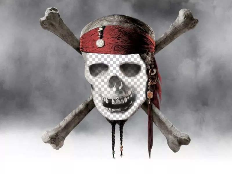 Fotomontaggio di un teschio pirata di mettere una foto del tuo volto. ..