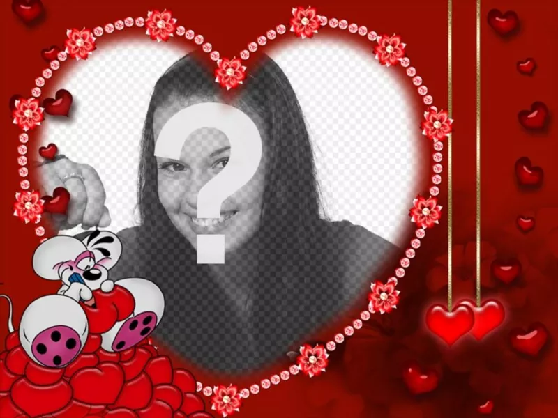Mouse in amore per la scheda di San Valentino con la tua foto con il cuore a forma di..