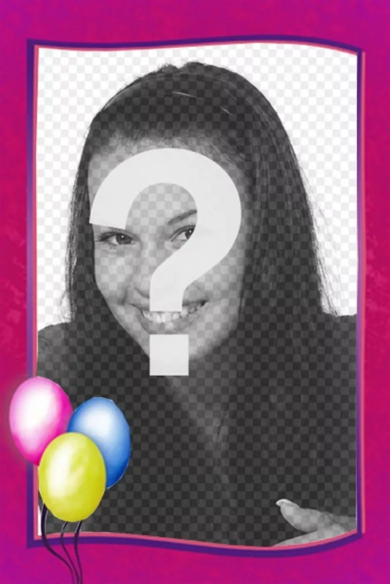 Photo frame compleanno si può usare come un bordo cartolina, rosa con palloncini colorati in un..