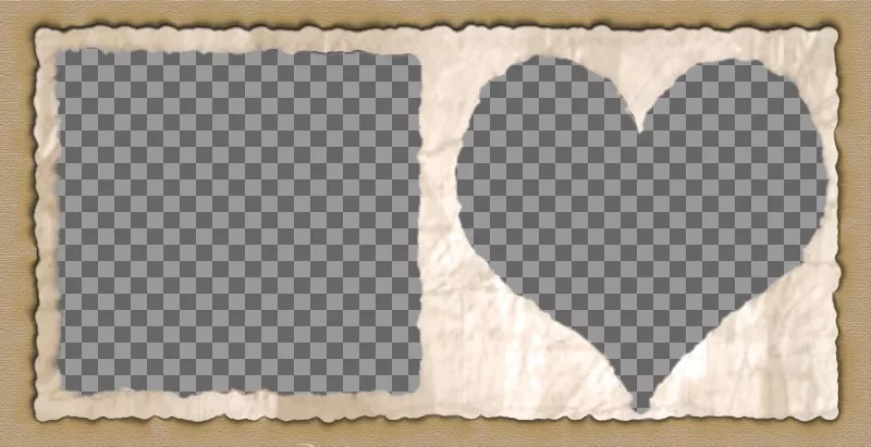 Cornice per due immagini con i bordi a forma di cuore e quadrato di carta. Aggiungere due immagini e si possono inviare o salvare il layout..