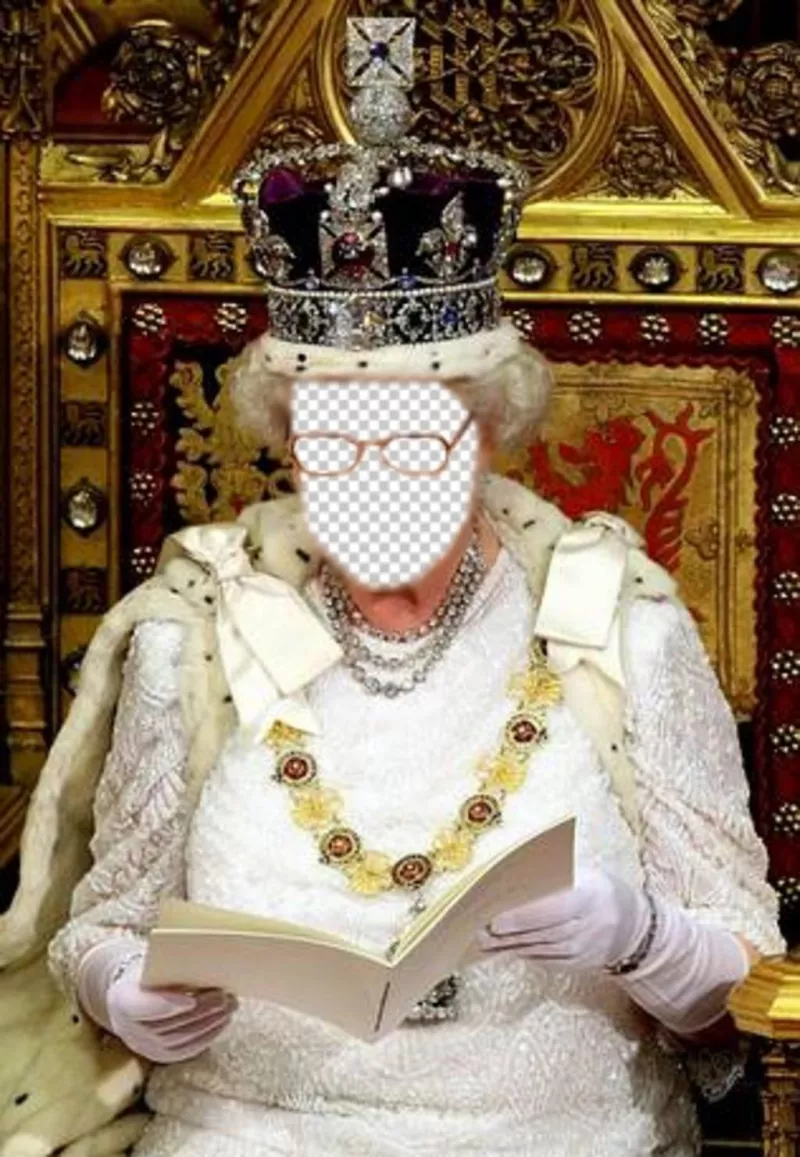 In questo fotomontaggio vi sarà la regina dInghilterra seduto sul suo trono reale ..