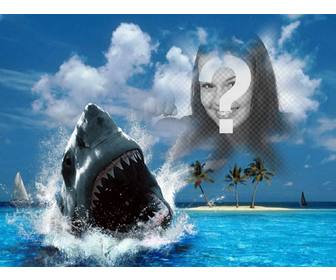 Fotomontaggio di uno squalo mordere la tua foto