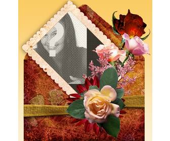photo frame sfondo arancione e decorato rose