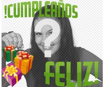 fai cartolina dquotauguri di compleanno tua foto questo fotomontaggio tua foto sara accompagnata da 3 regali di colori e di un verde di buon compleanno