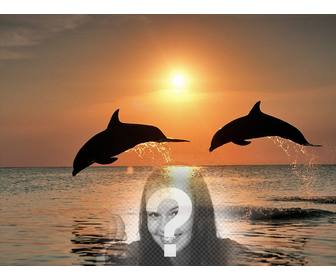 Collage con la tua foto e delfini che saltano in mare.