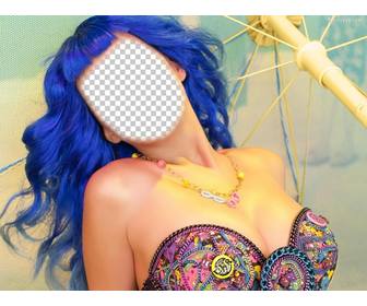 fotomontaggio di katy perry i capelli blu per mettere il