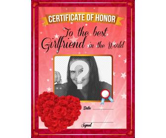certificato per migliore amica mondo le rose rosse forma di cuore da personalizzare foto