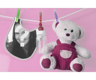 fotomontaggio un soito pettorina e ripiena di mettere foto vostro neonato ragazza sfondo rosa