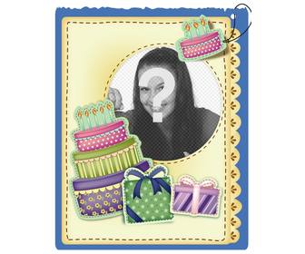 scheda di compleanno torta e regali effetto adesivo messo lquotimmagine e le parole di saluto che preferisce