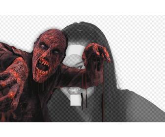 fotomontaggio di mettere un sanguinoso zombie rosso in foto e aggiungere testo online
