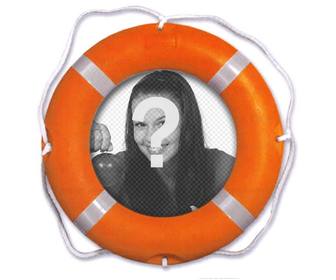 fotomontaggio di mettere tua foto in un galleggiante di salvataggio arancione dove e anche possibile aggiungere testo online