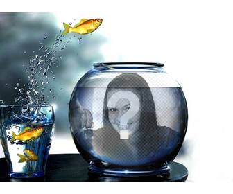 creare un fotomontaggio un serbatoio pieno dacqua pesci gialli che saltano da un vetro dove potrete mettere foto