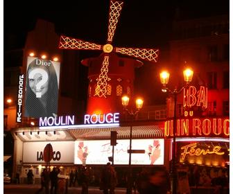aggiungi tua foto un manifesto pubblicitario di dior nel moulin rouge nel quartiere luci rosse di parigi