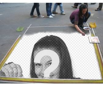 fotomontaggio di inserire vostra immagine nel pavimento dipinto da un artista di strada